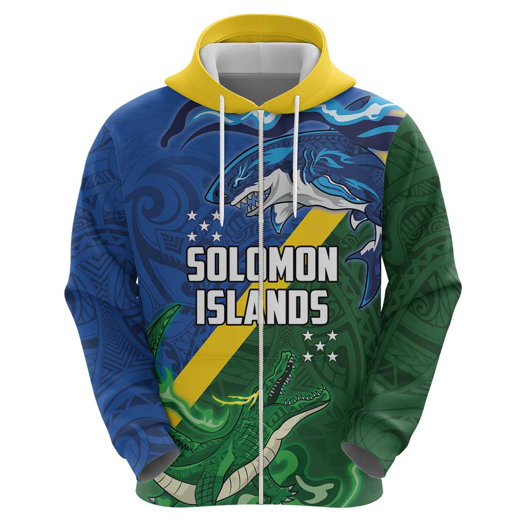 Solomon Islands Polynesian Tribal Shark and Crocodile Zip Hoodie LT03 - Polynesian Pride
