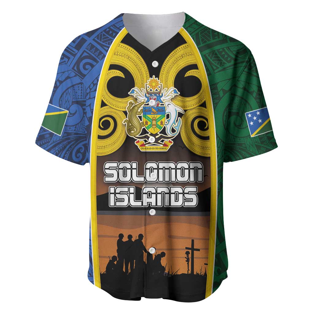 Solomon Islands Remembrance Day Baseball Jersey Lest We Forget and Polynesian Tattoo Pattern LT03 Black - Polynesian Pride