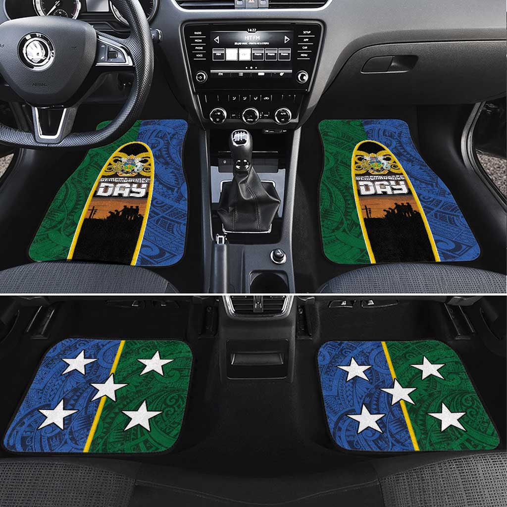 Solomon Islands Remembrance Day Car Mats Lest We Forget and Polynesian Tattoo Pattern LT03 Set 4pcs Black - Polynesian Pride