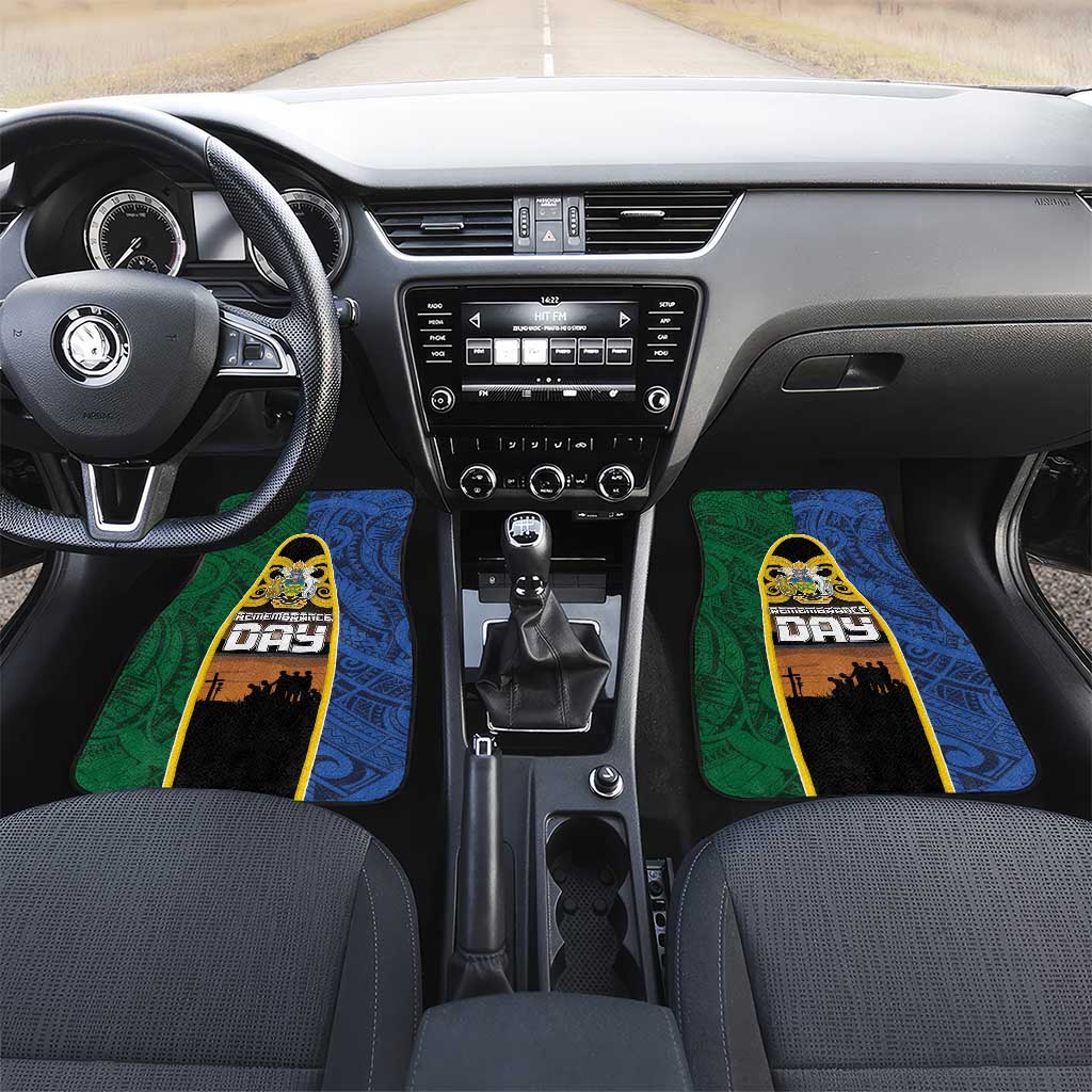 Solomon Islands Remembrance Day Car Mats Lest We Forget and Polynesian Tattoo Pattern LT03 Set 2pcs - Front Black - Polynesian Pride
