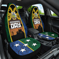 Solomon Islands Remembrance Day Car Seat Cover Lest We Forget and Polynesian Tattoo Pattern LT03 One Size Black - Polynesian Pride
