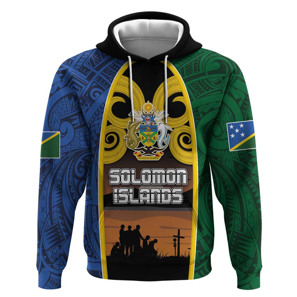 Solomon Islands Remembrance Day Hoodie Lest We Forget and Polynesian Tattoo Pattern LT03 Pullover Hoodie Black - Polynesian Pride