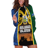 Solomon Islands Remembrance Day Hoodie Dress Lest We Forget and Polynesian Tattoo Pattern LT03 Black - Polynesian Pride