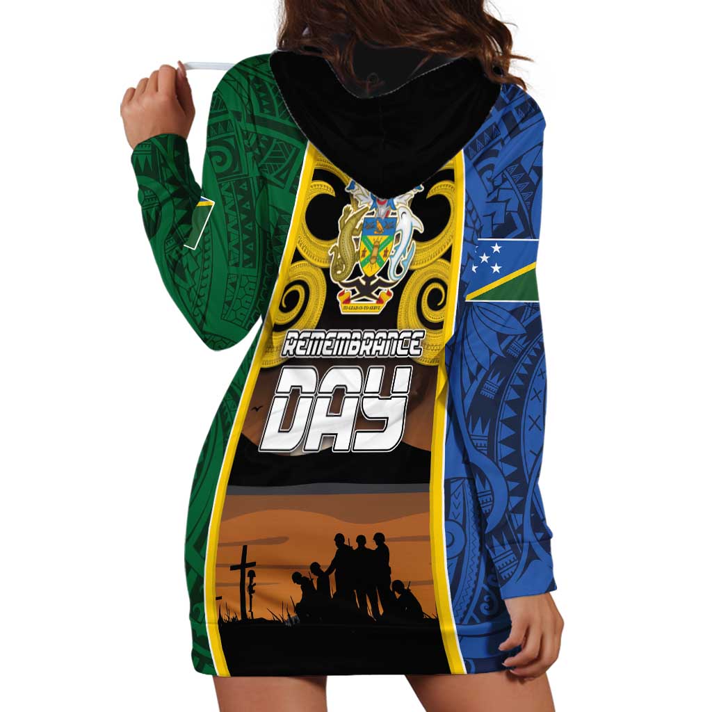 Solomon Islands Remembrance Day Hoodie Dress Lest We Forget and Polynesian Tattoo Pattern LT03 - Polynesian Pride