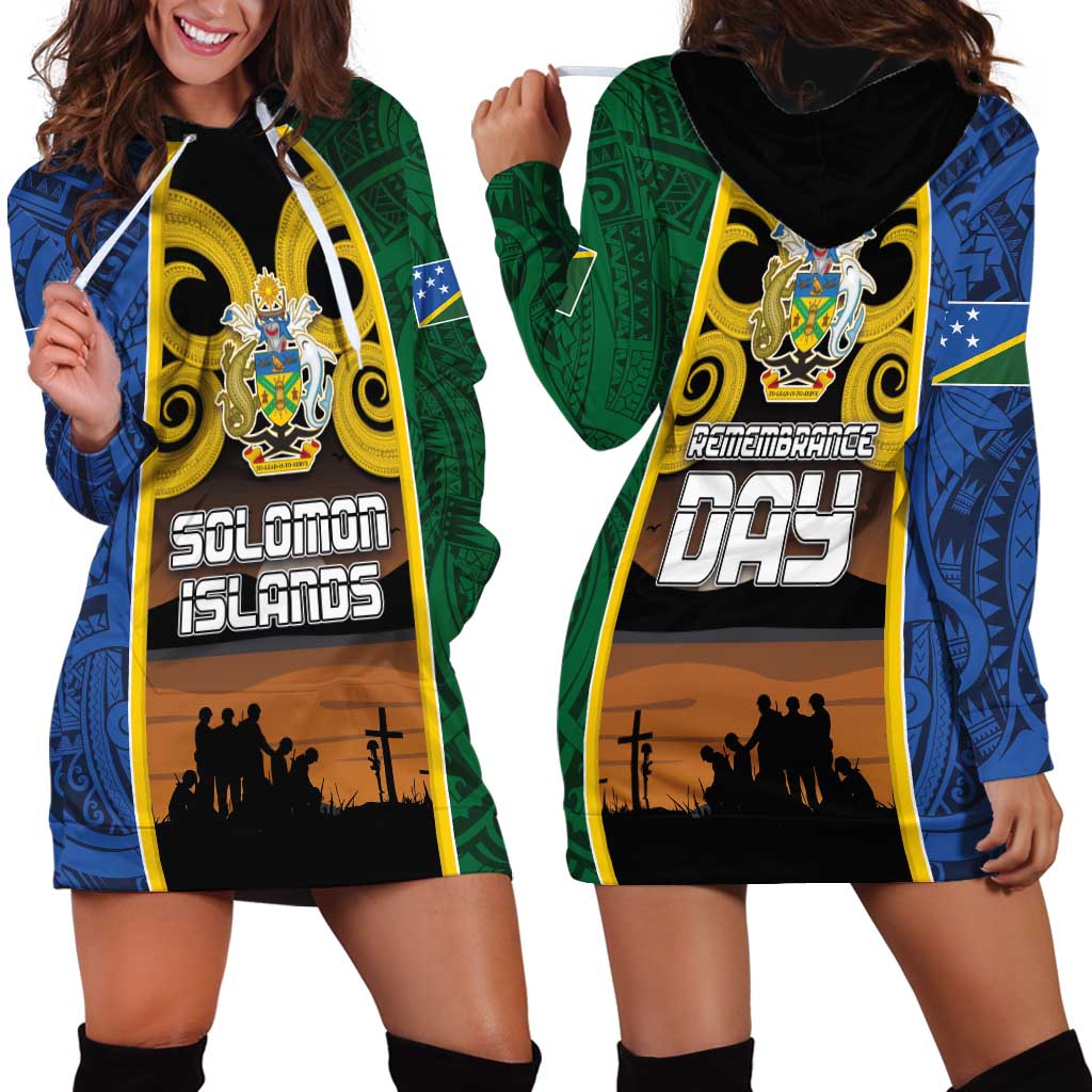 Solomon Islands Remembrance Day Hoodie Dress Lest We Forget and Polynesian Tattoo Pattern LT03 - Polynesian Pride