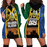 Solomon Islands Remembrance Day Hoodie Dress Lest We Forget and Polynesian Tattoo Pattern LT03 - Polynesian Pride