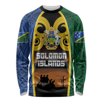 Solomon Islands Remembrance Day Long Sleeve Shirt Lest We Forget and Polynesian Tattoo Pattern LT03 Unisex Black - Polynesian Pride