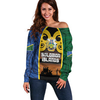 Solomon Islands Remembrance Day Off Shoulder Sweater Lest We Forget and Polynesian Tattoo Pattern LT03 Women Black - Polynesian Pride