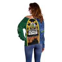 Solomon Islands Remembrance Day Off Shoulder Sweater Lest We Forget and Polynesian Tattoo Pattern LT03 - Polynesian Pride
