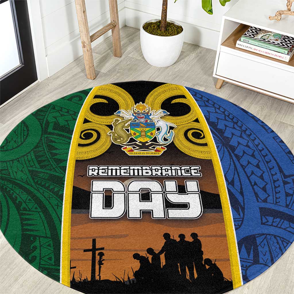 Solomon Islands Remembrance Day Round Carpet Lest We Forget and Polynesian Tattoo Pattern LT03 Black - Polynesian Pride