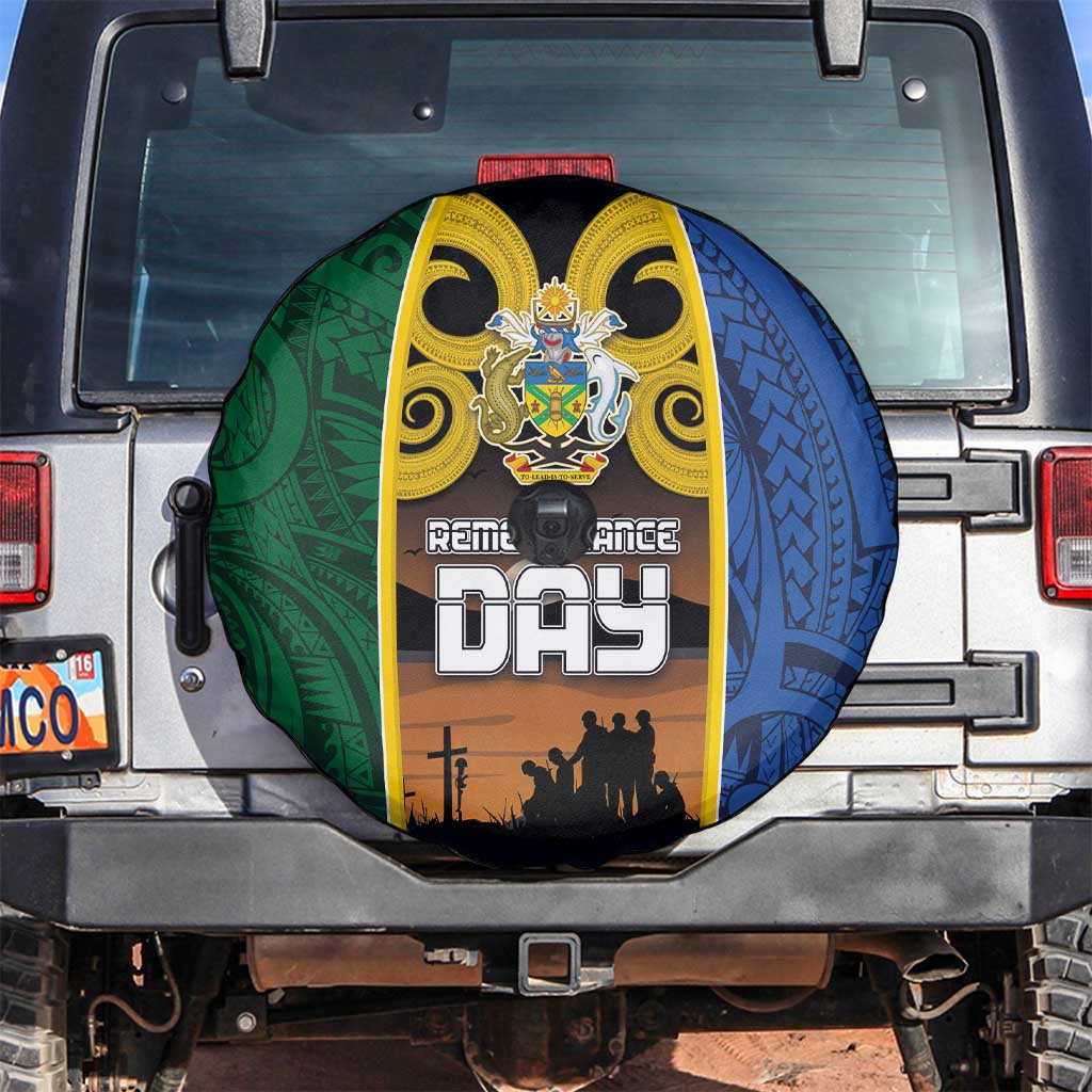 Solomon Islands Remembrance Day Spare Tire Cover Lest We Forget and Polynesian Tattoo Pattern LT03 Black - Polynesian Pride