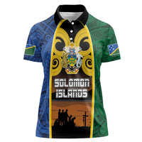 Solomon Islands Remembrance Day Women Polo Shirt Lest We Forget and Polynesian Tattoo Pattern LT03 Female Black - Polynesian Pride