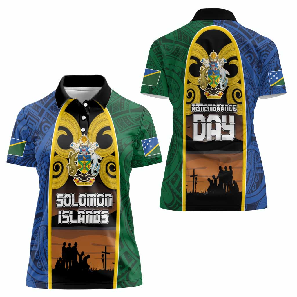 Solomon Islands Remembrance Day Women Polo Shirt Lest We Forget and Polynesian Tattoo Pattern LT03 - Polynesian Pride