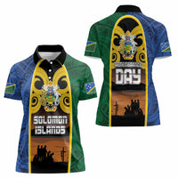 Solomon Islands Remembrance Day Women Polo Shirt Lest We Forget and Polynesian Tattoo Pattern LT03 - Polynesian Pride