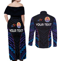 Personalised Tahiti Triathlon Polynesian Pattern Couples Matching Off Shoulder Maxi Dress and Long Sleeve Button Shirt LT03 - Polynesian Pride