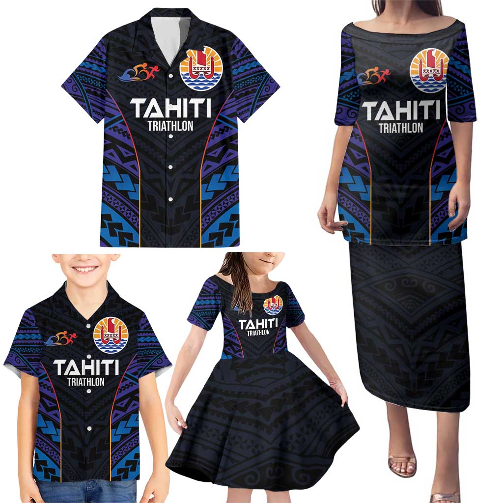 Personalised Tahiti Triathlon Polynesian Pattern Family Matching Puletasi and Hawaiian Shirt