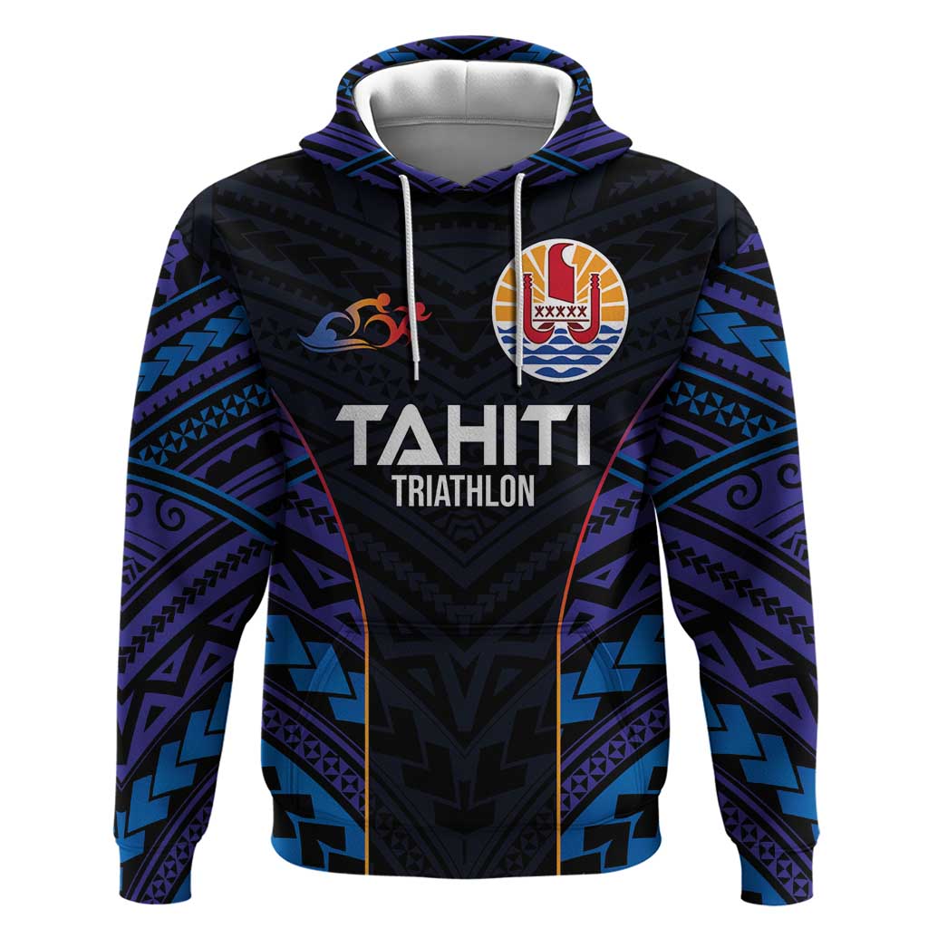 Personalised Tahiti Triathlon Polynesian Pattern Hoodie LT03 Pullover Hoodie Black - Polynesian Pride