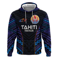 Personalised Tahiti Triathlon Polynesian Pattern Hoodie LT03 Pullover Hoodie Black - Polynesian Pride
