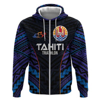 Personalised Tahiti Triathlon Polynesian Pattern Hoodie LT03 Zip Hoodie Black - Polynesian Pride