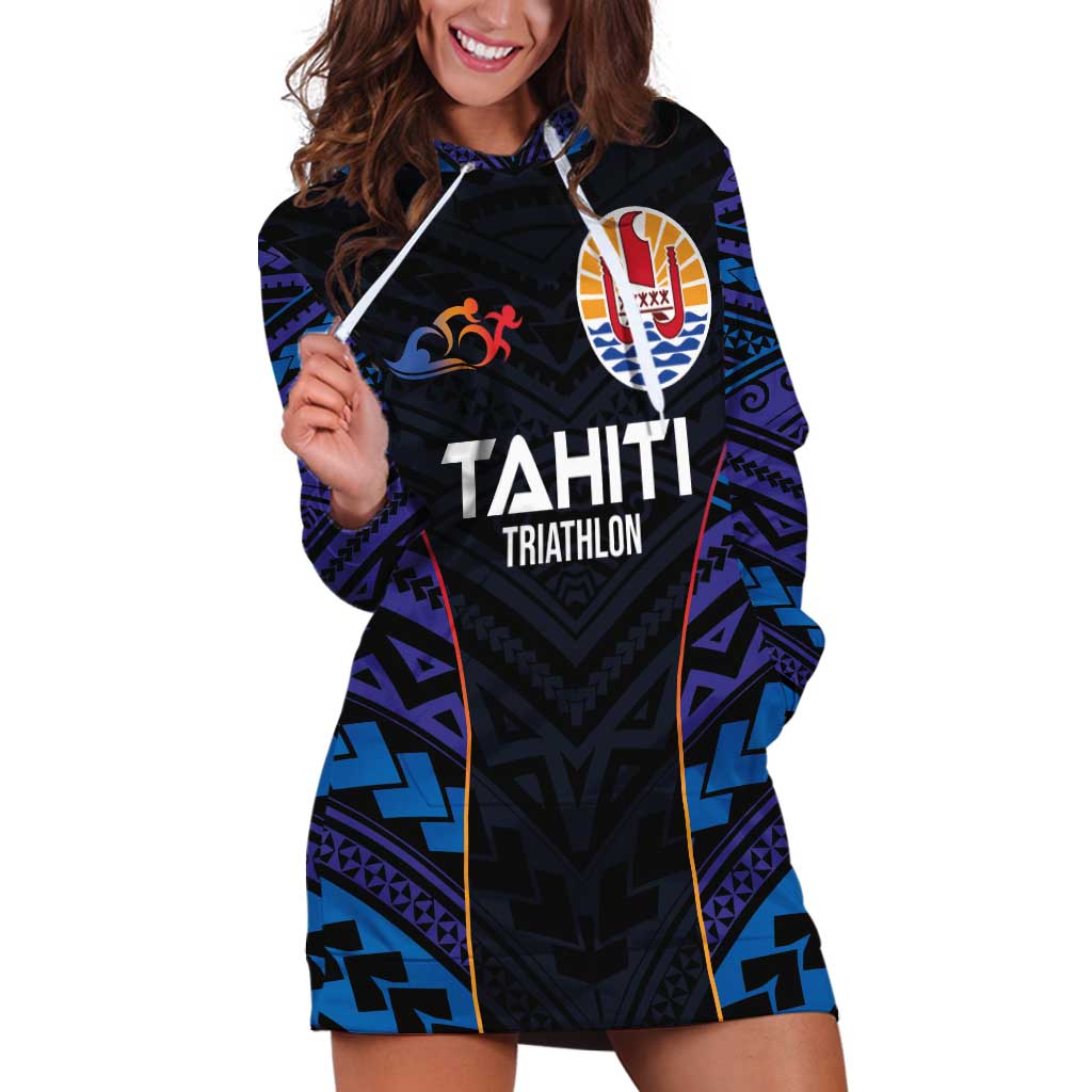 Personalised Tahiti Triathlon Polynesian Pattern Hoodie Dress