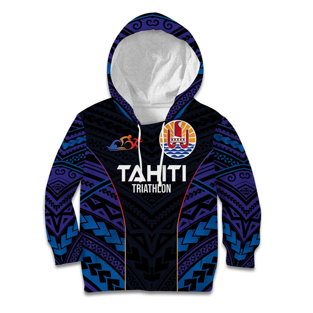 Personalised Tahiti Triathlon Polynesian Pattern Kid Hoodie LT03 Hoodie Black - Polynesian Pride