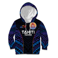 Personalised Tahiti Triathlon Polynesian Pattern Kid Hoodie LT03 Hoodie Black - Polynesian Pride