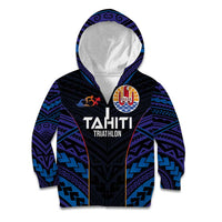 Personalised Tahiti Triathlon Polynesian Pattern Kid Hoodie LT03 Zip Hoodie Black - Polynesian Pride