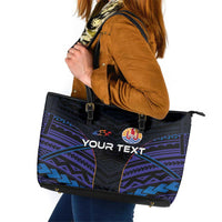 Personalised Tahiti Triathlon Polynesian Pattern Leather Tote Bag LT03 Black - Polynesian Pride