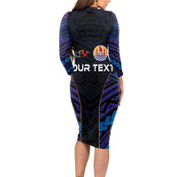Personalised Tahiti Triathlon Polynesian Pattern Long Sleeve Bodycon Dress LT03 - Polynesian Pride