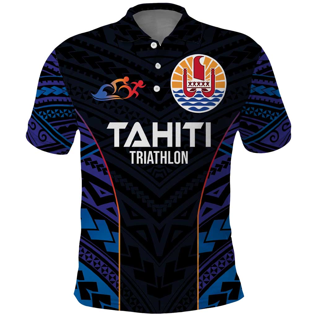 Personalised Tahiti Triathlon Polynesian Pattern Polo Shirt