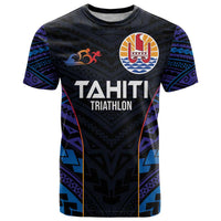 Personalised Tahiti Triathlon Polynesian Pattern T Shirt LT03 Black - Polynesian Pride