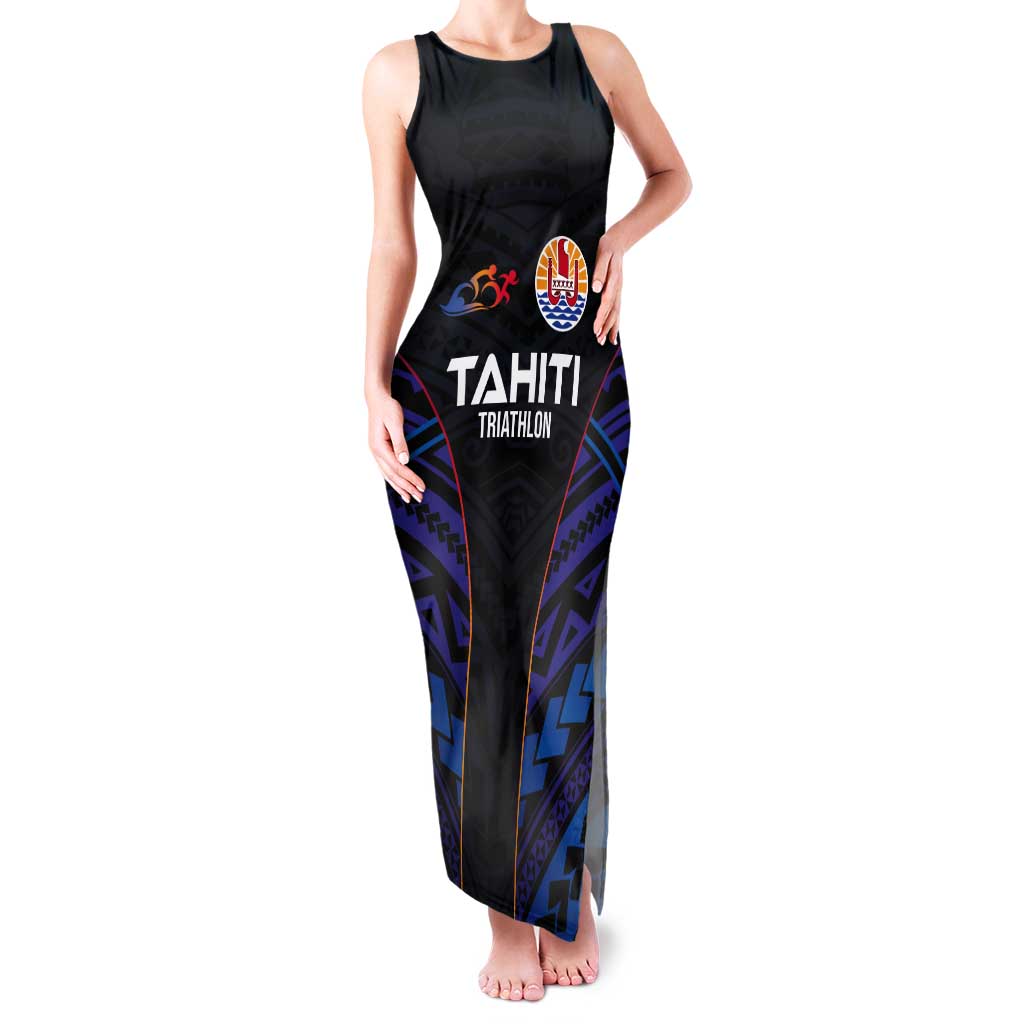 Personalised Tahiti Triathlon Polynesian Pattern Tank Maxi Dress