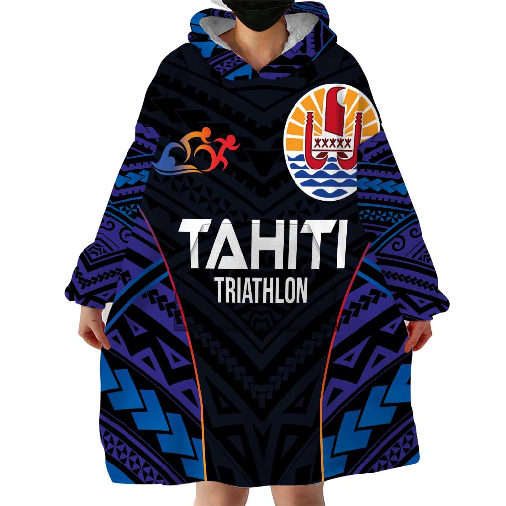 Personalised Tahiti Triathlon Polynesian Pattern Wearable Blanket Hoodie LT03 - Polynesian Pride