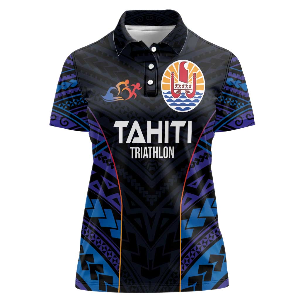 Personalised Tahiti Triathlon Polynesian Pattern Women Polo Shirt