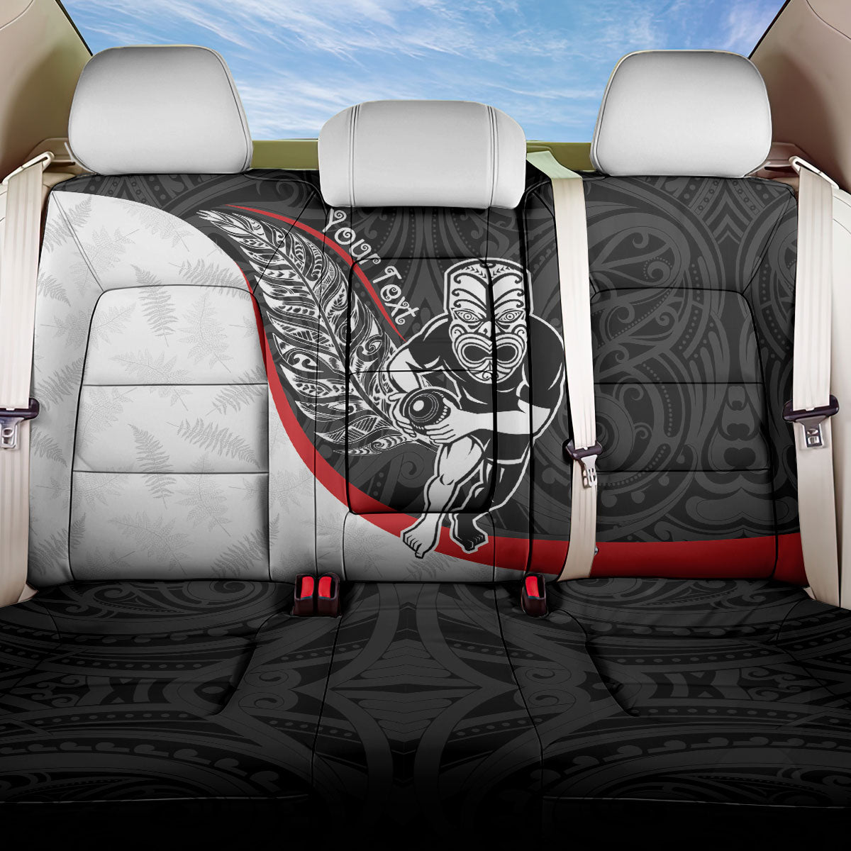 Personalised Aotearoa Lawn Bowls Back Car Seat Cover Maori Warrior and Silver Fern Sporty Style LT03 One Size Black - Polynesian Pride