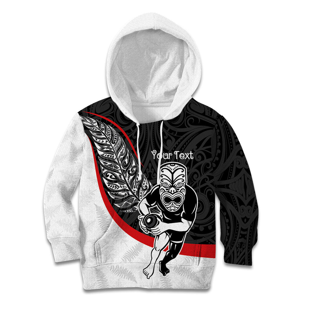 Personalised Aotearoa Lawn Bowls Kid Hoodie Maori Warrior and Silver Fern Sporty Style LT03 Hoodie Black - Polynesian Pride