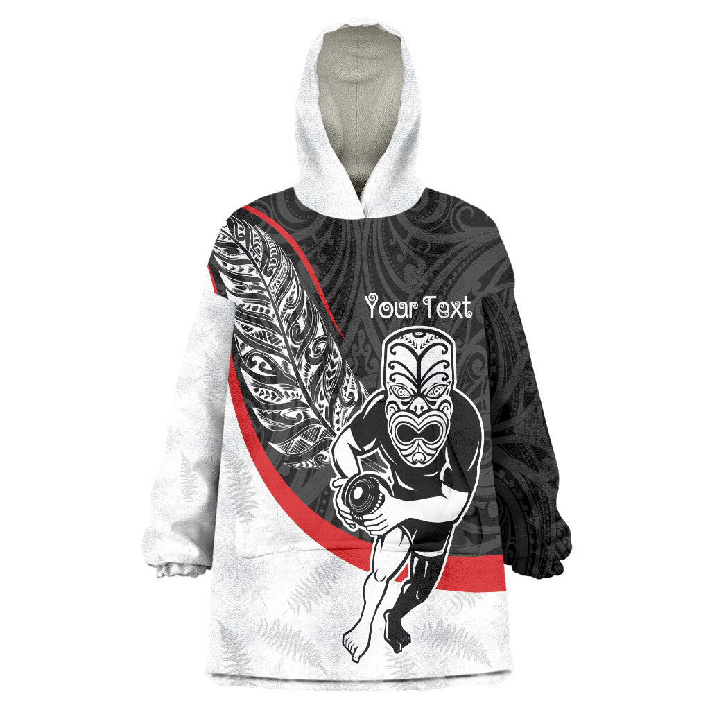 Personalised Aotearoa Lawn Bowls Wearable Blanket Hoodie Maori Warrior and Silver Fern Sporty Style LT03 One Size Black - Polynesian Pride