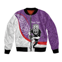 Personalised Aotearoa Lawn Bowls Bomber Jacket Maori Warrior and Silver Fern Sporty Style Purple LT03 Unisex Purple - Polynesian Pride