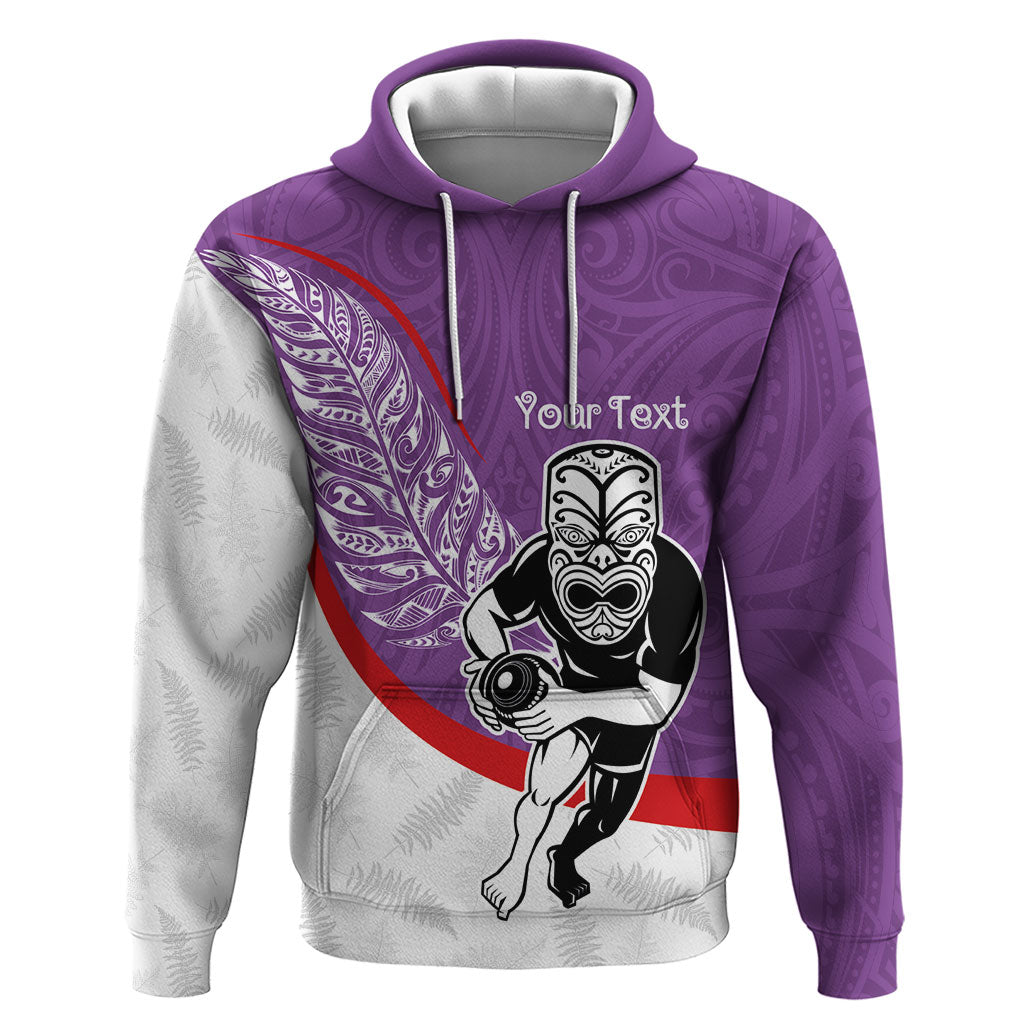 Personalised Aotearoa Lawn Bowls Hoodie Maori Warrior and Silver Fern Sporty Style Purple LT03 Pullover Hoodie Purple - Polynesian Pride