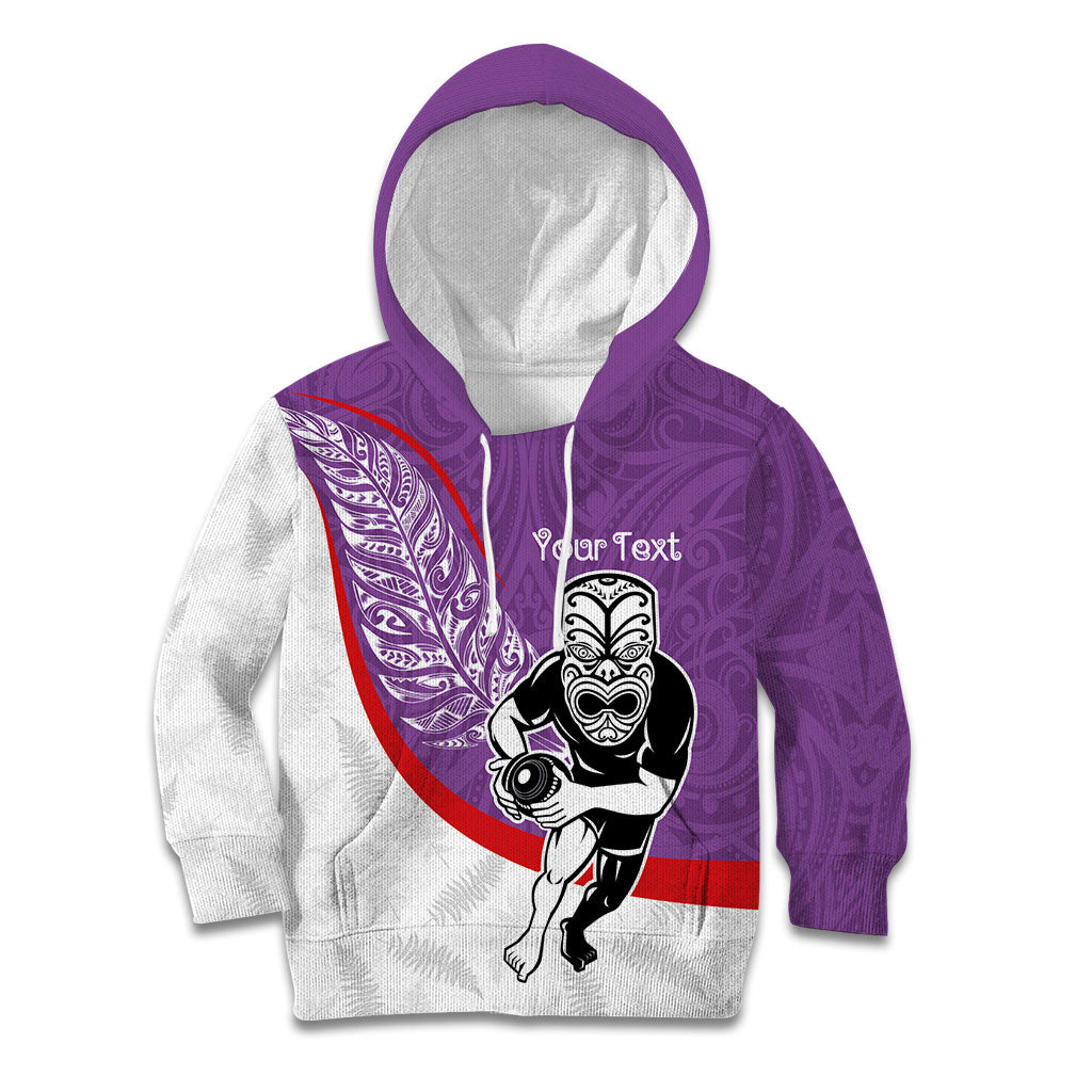 Personalised Aotearoa Lawn Bowls Kid Hoodie Maori Warrior and Silver Fern Sporty Style Purple LT03 Hoodie Purple - Polynesian Pride