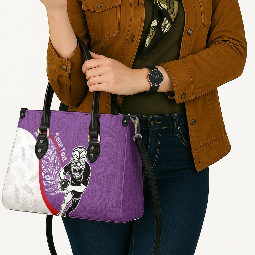 Personalised Aotearoa Lawn Bowls Leather Bag Maori Warrior and Silver Fern Sporty Style Purple LT03 - Polynesian Pride