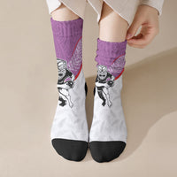 Aotearoa Lawn Bowls Crew Socks Maori Warrior and Silver Fern Sporty Style Pink LT03 Crew Socks Pink - Polynesian Pride