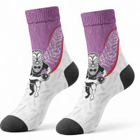 Aotearoa Lawn Bowls Crew Socks Maori Warrior and Silver Fern Sporty Style Pink LT03 - Polynesian Pride