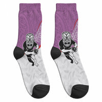 Aotearoa Lawn Bowls Crew Socks Maori Warrior and Silver Fern Sporty Style Pink LT03 - Polynesian Pride