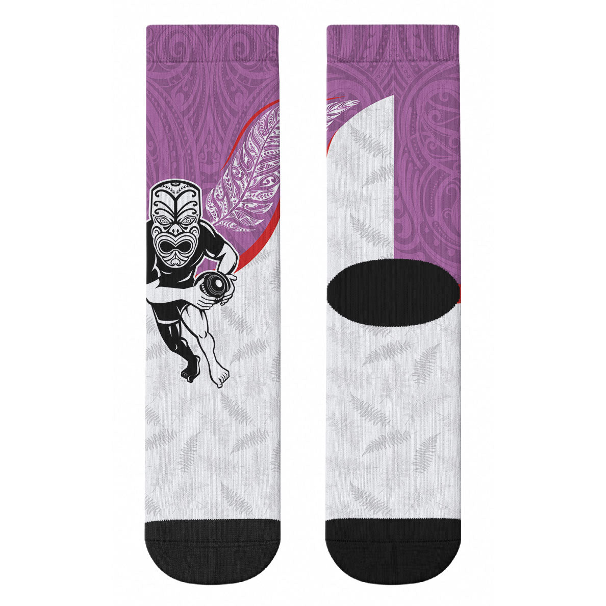 Aotearoa Lawn Bowls Crew Socks Maori Warrior and Silver Fern Sporty Style Pink LT03 - Polynesian Pride