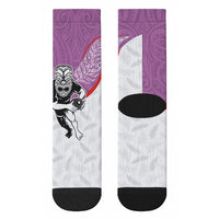 Aotearoa Lawn Bowls Crew Socks Maori Warrior and Silver Fern Sporty Style Pink LT03 - Polynesian Pride