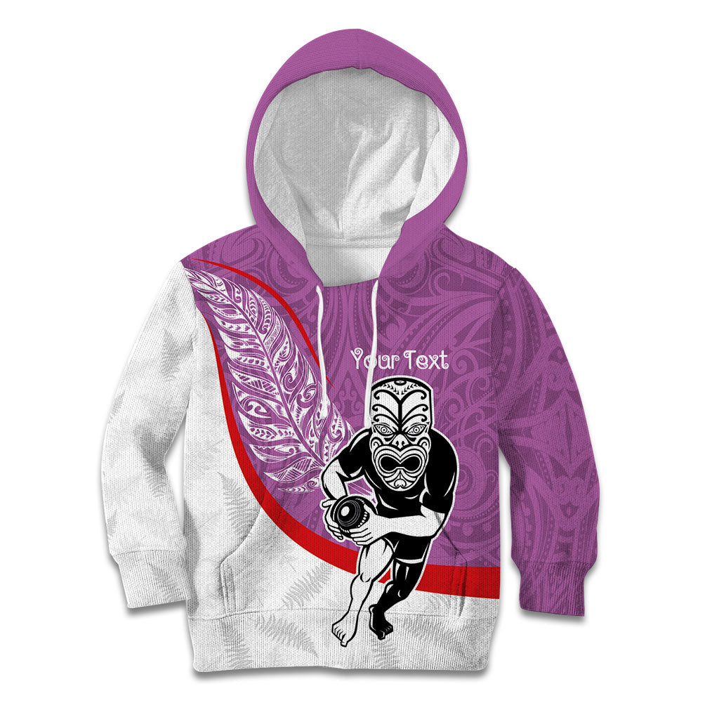 Personalised Aotearoa Lawn Bowls Kid Hoodie Maori Warrior and Silver Fern Sporty Style Pink LT03 Hoodie Pink - Polynesian Pride