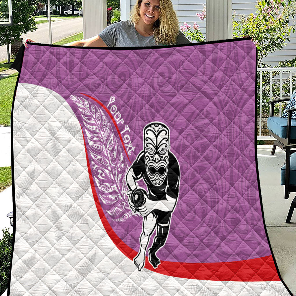 Personalised Aotearoa Lawn Bowls Quilt Maori Warrior and Silver Fern Sporty Style Pink LT03 Pink - Polynesian Pride