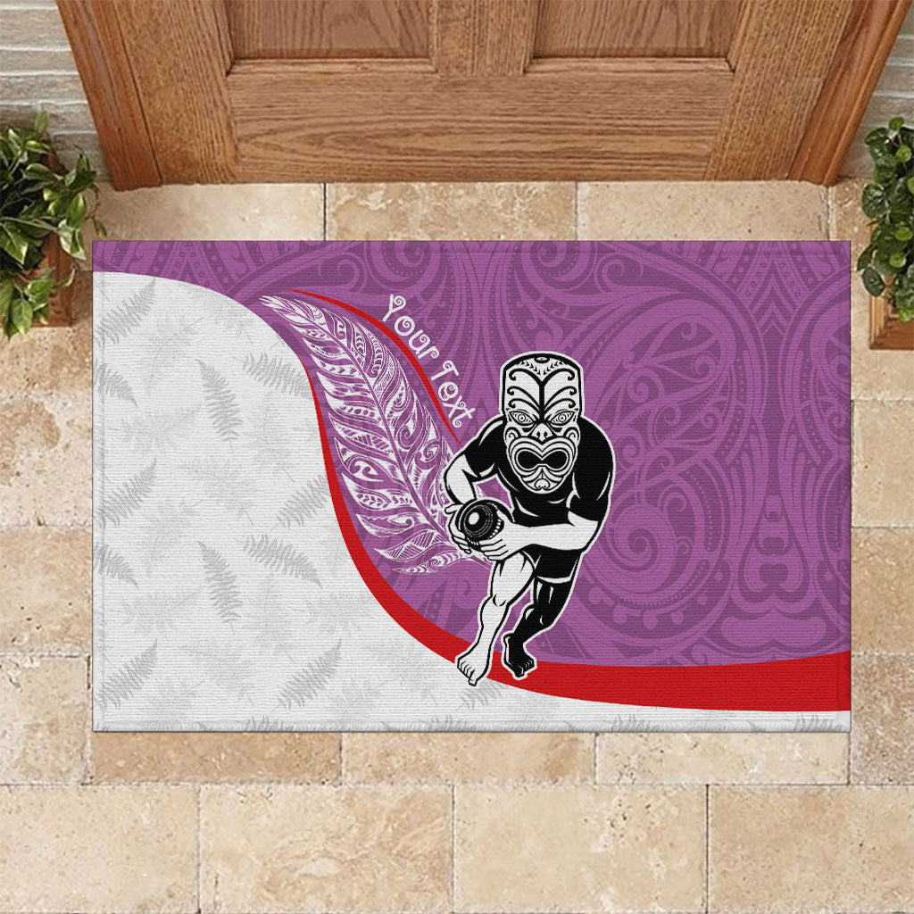 Personalised Aotearoa Lawn Bowls Rubber Doormat Maori Warrior and Silver Fern Sporty Style Pink LT03 Pink - Polynesian Pride