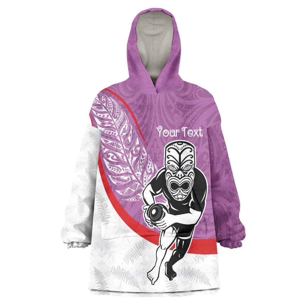 Personalised Aotearoa Lawn Bowls Wearable Blanket Hoodie Maori Warrior and Silver Fern Sporty Style Pink LT03 One Size Pink - Polynesian Pride